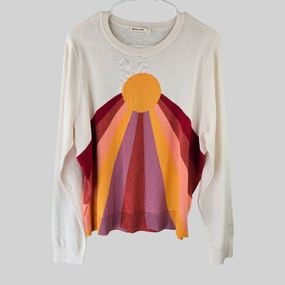Marine Layer Sunset Pullover Sweater L Colorblock Cotton 70s Retro Long Sleeve - Picture 1 of 14
